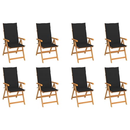 vidaXL - Verstelbare - klapstoelen - met - kussens, - 8 - stuks, - massief - teakhout
