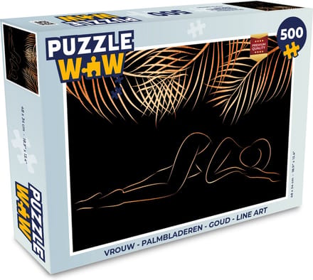 Puzzel Vrouw - Palmbladeren - Goud - Line art - Legpuzzel - Puzzel 500 stukjes