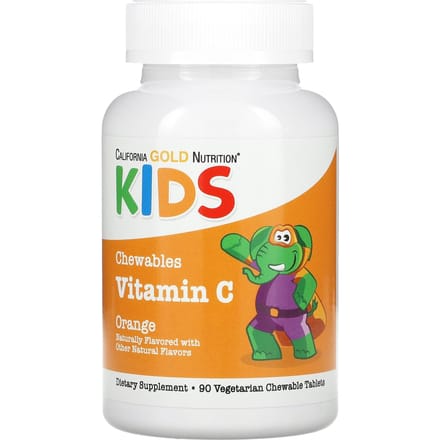 California Gold Nutrition, Vitamine C Masticable pour Enfants, Saveur Orange, 90 Comprimés Végétariens