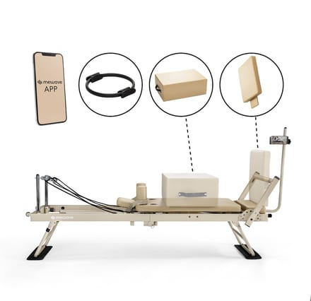 SET: Pilates Reformer Set – Reformer, Pilates Box & Pilates Ring – Inklapbaar & Verstelbaar – Grijs – Voor Thuis & Studio