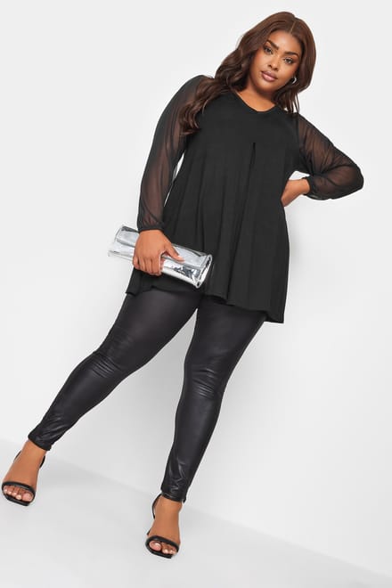 Yours Swingtop Met Plooidetail En Mesh Mouwen In Zwart Size 42