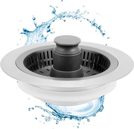 Universele 3-in-1 Gootsteenplug RVS: Stop, Zeef en Afvoer in één