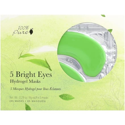 100% PUUR, Heldere Ogen, Hydrogel Oogmasker, 5 Velletjes, 8g (0,28 oz) Elk green