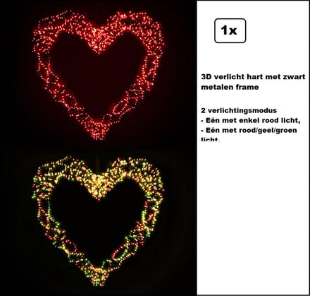 Verlicht hart 3D - 50 cm - 2 verschillende kleuren modus - 1000 lichtjes - Led verlichting / Carnaval / Valentijn