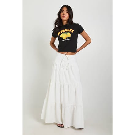 boohoo Dames Gelaagde Maxi Rok In Linnenlook | Ecru | Maat: 42