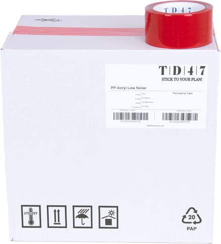 TD47 Verpakkingstape PP low noise 50mm x 66m Rood (Doos 36 Rollen)