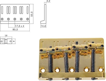 Boston BB-204-G Gouden Brug-Staartstuk voor Jocker/Puncher Basgitaren