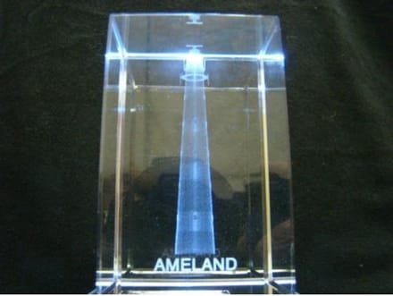 Glasblok vuurtoren Ameland - Geharo - 8 cm - glazen decoratie - cadeau