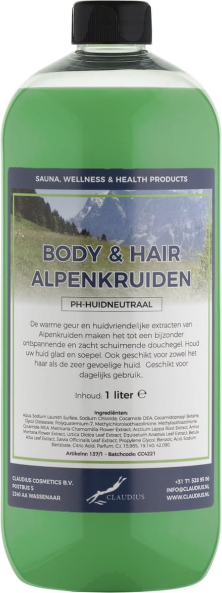 Body & Hair Alpenkruiden 1 Liter - 2 in 1 voor lichaam en haar.
