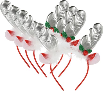 Home & styling Kerst diadeems/haarbanden - 4x - rendier gewei met oren - zilver - polyester