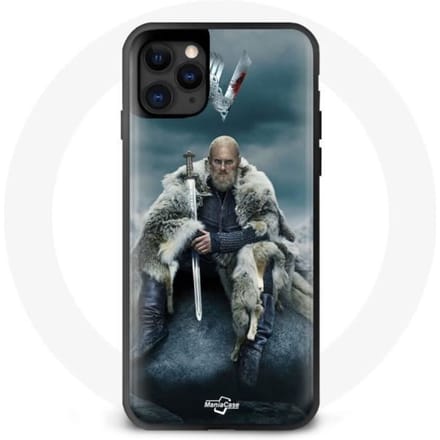 Coque maniacase pour Iphone 13 Pro Vikings Série Saison 6 Ragnar Lothbrok logo V Epée Gris Fond Brouillard