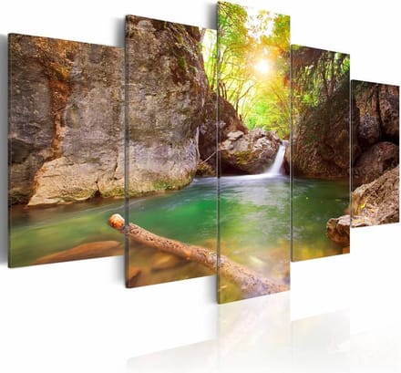 Schilderij - Bergmeer III, Groen/Bruin, 5luik , premium print op canvas