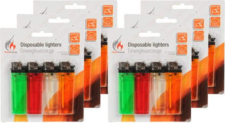 Flame Classics Aanstekers - 24x stuks - gekleurd - 8 cm - wegwerpaansteker