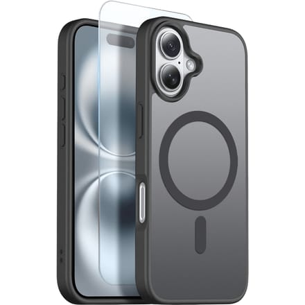 Northjo 2-in-1 iPhone 16 Hoesje – Shockproof, MagSafe + Screenprotector Zwart
