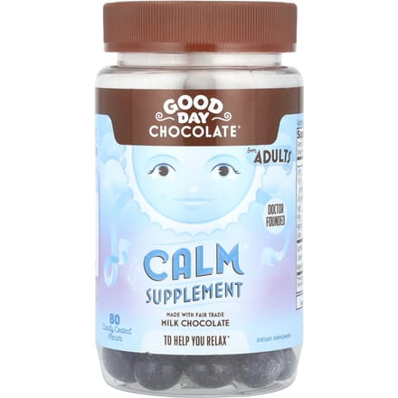 Good Day Chocolate, Complément alimentaire apaisant, Adulte, Chocolat au lait, Enrobage de bonbons, 80 unités