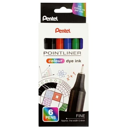 Pentel – S40-6 – Fineliner set – 0,4 mm punt – 6 kleuren