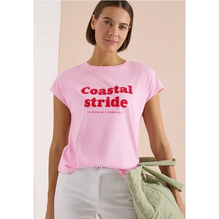Shirt met boothals en tekstopdruk