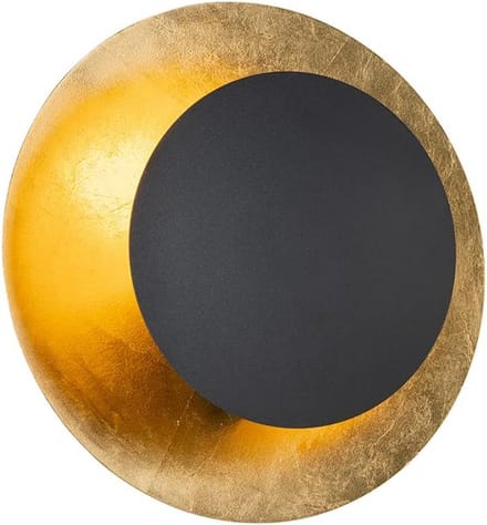 Art Deco Wandlamp Zwart met Goud Staal Rond - E27 LED 40W