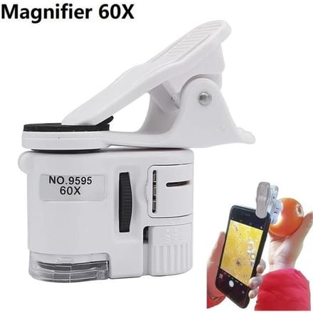 Universele Clip Microscoop 60X LED Sieraden Vergrootglas Focussen Aangepaste Zakmicroscoop Mobiele Telefoon Clip UV Licht wit