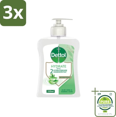 3 x Dettol - Handzeep - Hydrate - Aloë Vera & Bamboe - 250 ml - Grootverpakking - Handzeep - Antibacterieel - Aloë Vera - Bamboe - Hydraterend