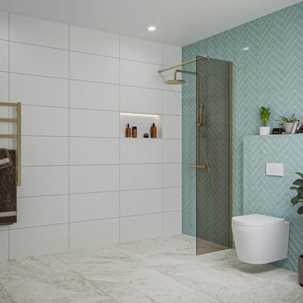 FugaFlow Eccelente Vetro inloopdouche badkamer - 50x200cm - rookglas - wandarm - geborsteld messing