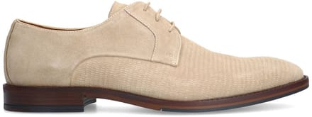 Manfield - Heren - Beige suède veterschoenen - Maat 44