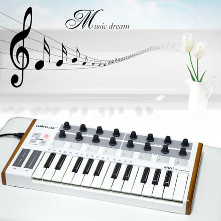 Worlde Mini contrôleur de batterie et clavier USB MIDI professionnel ultra-portable à 25 touches white