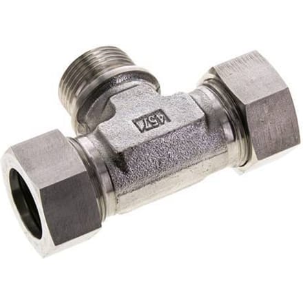 28L & G1'' RVS T-stuk Snijringkoppeling Buitendraad 160bar ISO 8434-1
