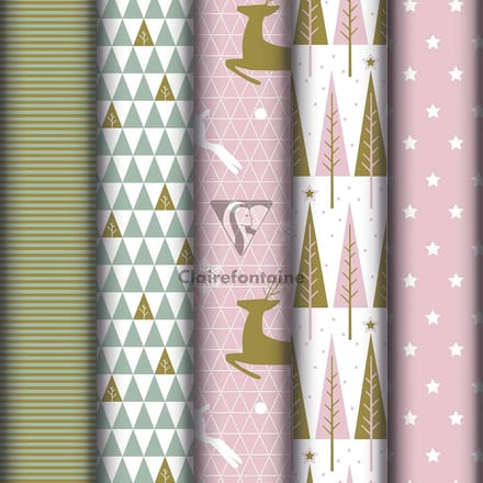 Cadeaupapier 10 rollen 5 m x 0,70 m - 80 g - Kerstmis motief roos goud