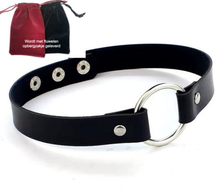 Choker met ring – Gothic PU-leer Halsketting – Verstelbaar – Geschikt voor 40 cm hals