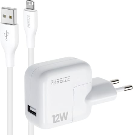 Phreeze usb power adapter 12w geschikt voor iPhone en iPad met usb A naar Lightning kabel - 12 W usb oplader