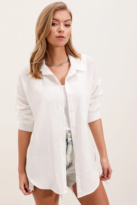 Linnen Gemengde Shirt met Knoopsluiting