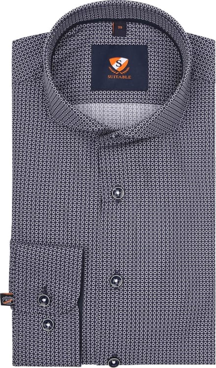 Suitable Overhemd Twill Print Donkerblauw (navy) - Maat 39 - Heren - Overhemden Formeel
