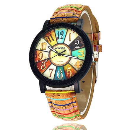 Geneva Dameshorloge Roulette Style – Multikleur Wijzerplaat – Verstelbare Band – Analoog Quartz