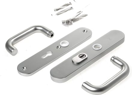 Veiligheidsgarnituur, D4E, alum., afgerond, kruk/kruk, met kerntrekbeveiliging, PC55, deurdikte 40-54mm