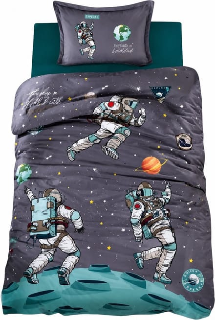 Decoware Kinderdekbedovertrek Space 140x220 cm - Katoen - Eenpersoons - Ruimte Thema - Met Kussensloop