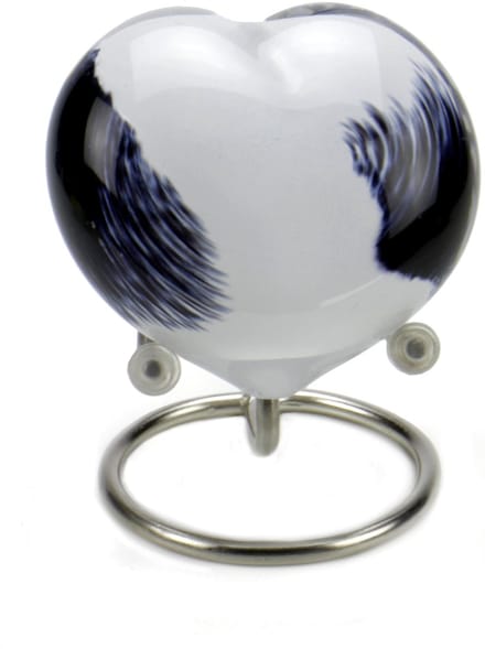 Urnencenter© Mini Knuffel Urn Hart - Zwart/Wit - Urn Glas
