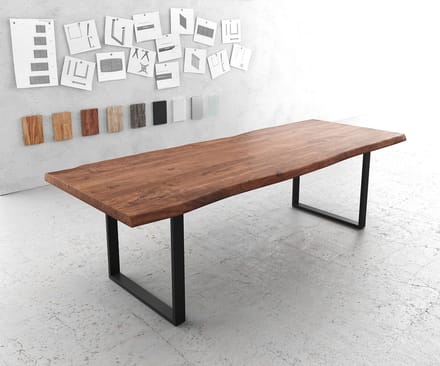 Eettafel Edge acacia bruin 260x100 XL zwart metaal Live-Edge