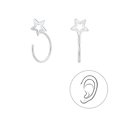Joy|S - Zilveren ster oorbellen -  ear huggers
