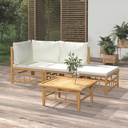 vidaXL - 4-delige - Loungeset - met - kussens - bamboe - crèmewit