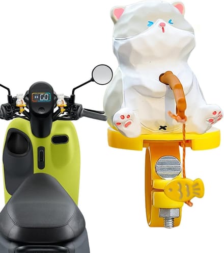 Fiets Stuur Decoratie - Lachende Kat - Fiets Versieren - Veer Spring Actie - 3.5 x 4.5 x 6.5cm - Grijs