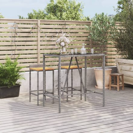 vidaXL - Bartafel - met - glazen - blad - 110x70x110 - cm - poly - rattan - grijs