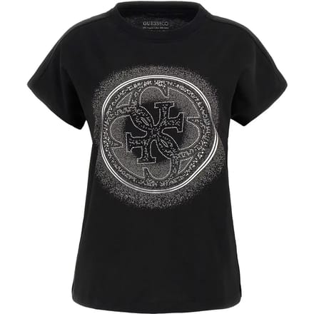 Printed Cotton Round Neck Short Sleeve T-Shirt Wo - Black Shirts