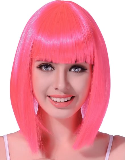 "Half lange fluo roze pruik voor vrouwen  - Verkleedpruik - One size"