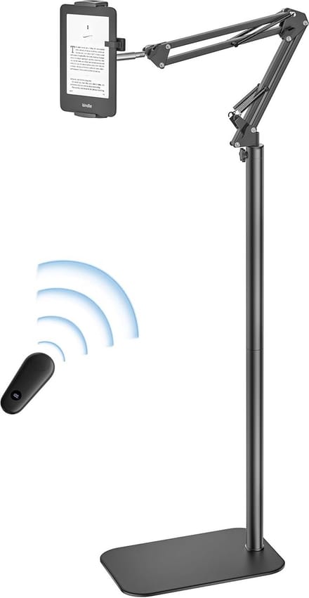 Tablet Vloerstandaard - E-reader Houder - Comfortabel Lezen - Met Pagina-omdraaier - 75-140 cm - Zwart