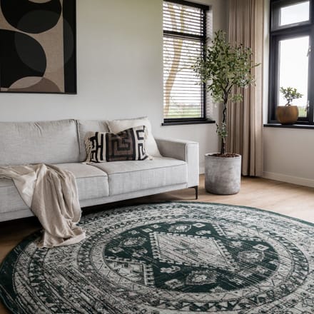 Rond vintage vloerkleed Aila Groen - Rond 160 Ø - (M)