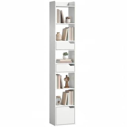 HOMCOM Boekenkast - Spaanplaat - 32 x 24 x 181,5 cm - Wit Houtnerf