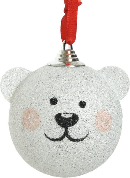 Decoris IJsberen kerstbal 8 cm kunststof wit - kerstversiering - kerstdecoratie - 1x