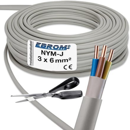 Installatiekabel - Mantel kabel - Vaste installatie - Vlamvertragend - 3x6 mm² - Grijs