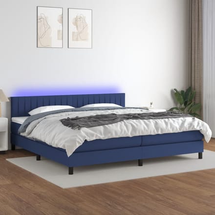 vidaXL - Boxspring - met - matras - en - LED - stof - blauw - 200x200 - cm